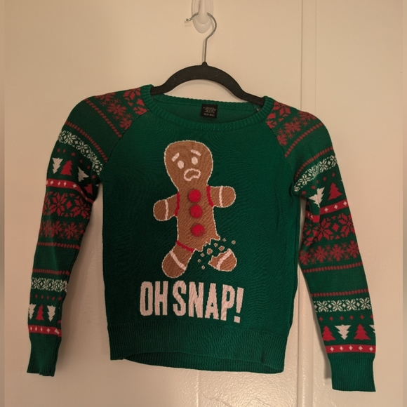 Green Holiday Sweater with Gingerbread Design - Picture 1 of 6